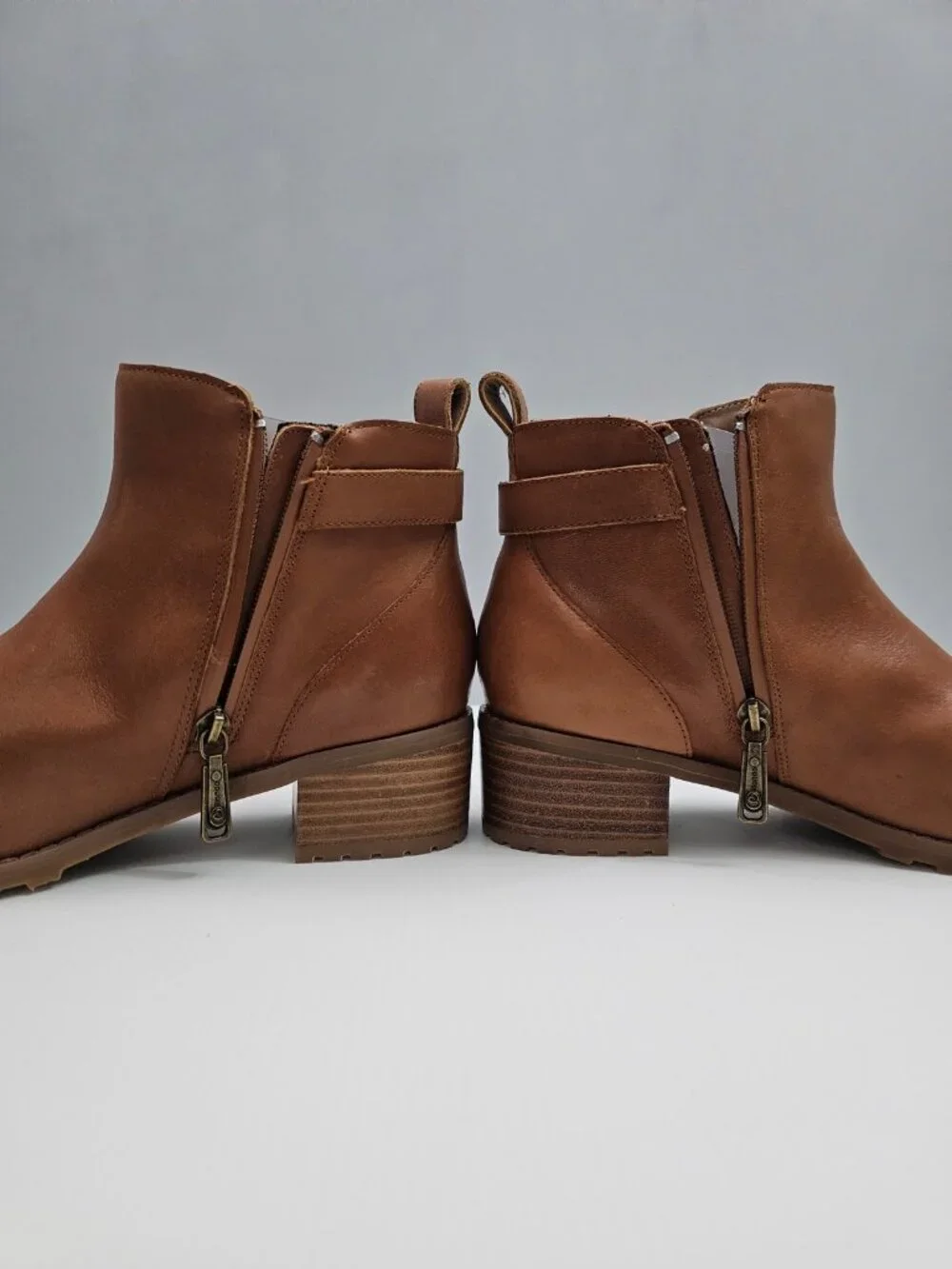 Blondo Sullivan Waterproof Ankle Boot Tan Leather Buckle Block Heel Womens 8